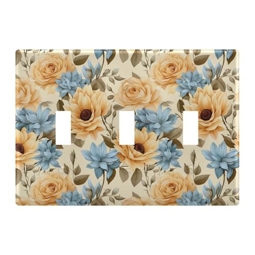 Light Switch Cover Sunflower Blue Rose Wall Plates for Electrical Outlets 3 Gang 202b3387