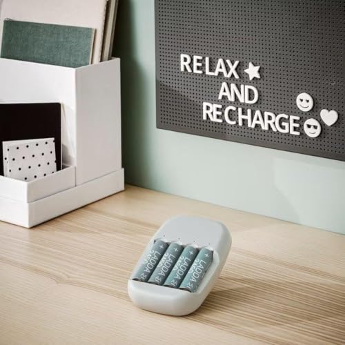 Image of IKEA STENKOL /LADDA Battery Charger and 4 Rechargeable Batteries HR06 AA 1.2V, 1900mAh