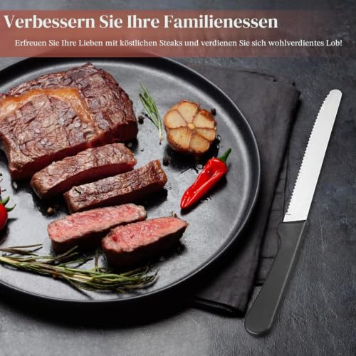 Foto von ReaNea Steakmesser 12er Set, Edelstahl Steakmesser Set, gezackte Steakmesser, Geschenke für Zuhause, Restaurant, Partys, Hochzeit, Camping, Outdoor
