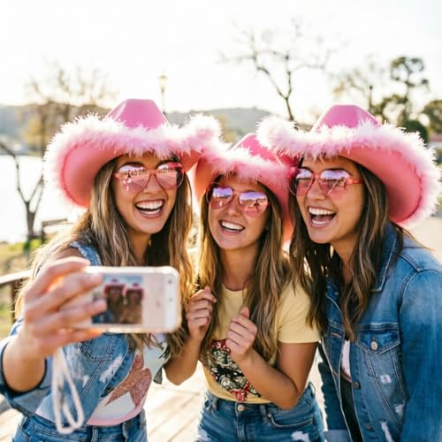 Image of DRESHOW Cowboy Hat for Women and Men Wide Brim Western Cowboy Cowgirl Hat with Belt Buckle Unisex Rolled up Caps