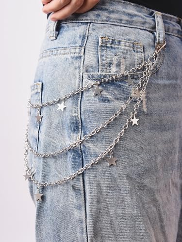 Sacina Gothic Silver-tone Layered Star Pants Chain, Silver-tone Wallet Belt Chain, Goth Grunge Emo Punk Accessories2