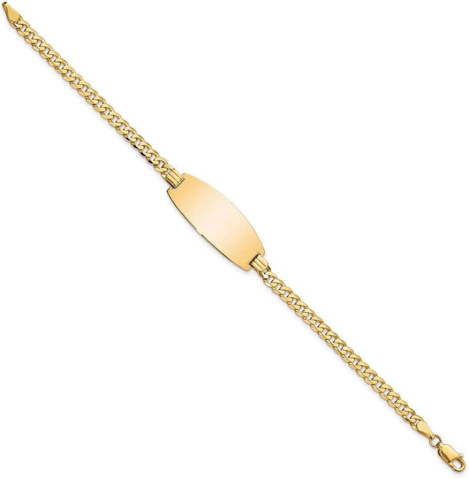 Engravable Personalized Custom 14K Yellow Goldy Oval Curb ID Bracelet For Men or Women Length 8 inches Width 11.5 mm
