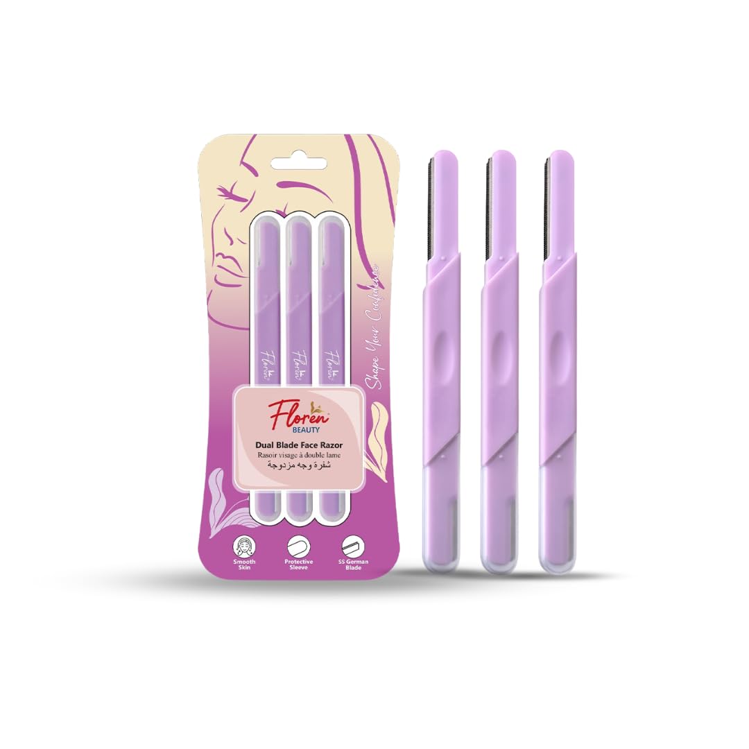 Floren Dual Facial Razor for Women, 3ct | Face razor, Eyebrow Razor, Dermaplaning Tool, Womens Face Razor, Peach Fuzz Remover, German Blade Razor, Hair Removal Tool