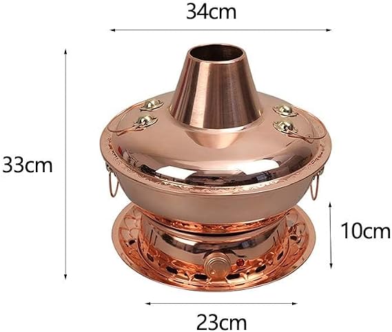 Chinese Copper Hot Pot, Pure Copper Thick Mongolian Cattle Hotpot, Electric Carbon Double Heating Base, Split Design, Easy to Clean, Suitable for Family Gathering for Family/Friends, Parties