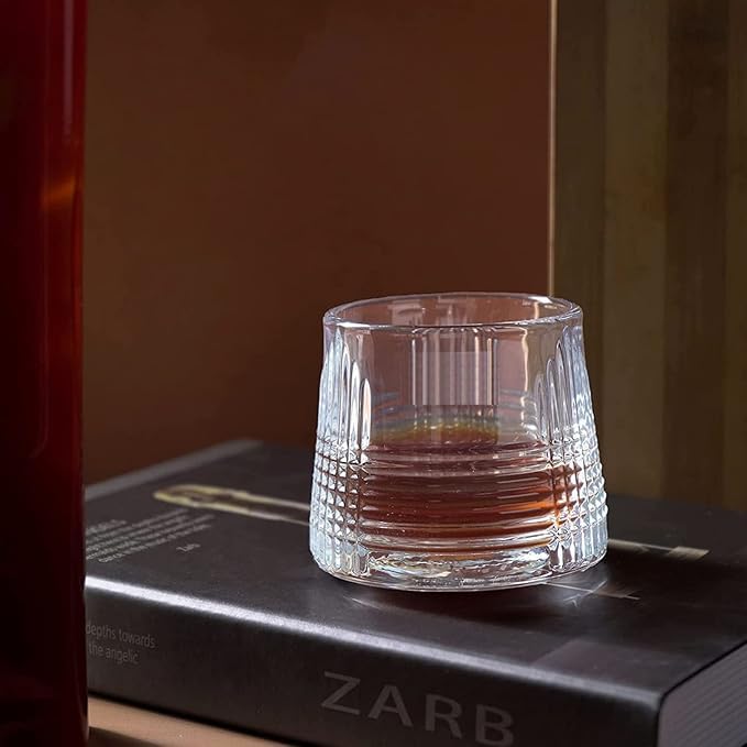 Black Foru Rotatable Decompression Whiskey Glasses Set - 6 Transparent Old Fashioned Bar Glasses 170ml, Ideal for Scotch & Rum Lovers 2