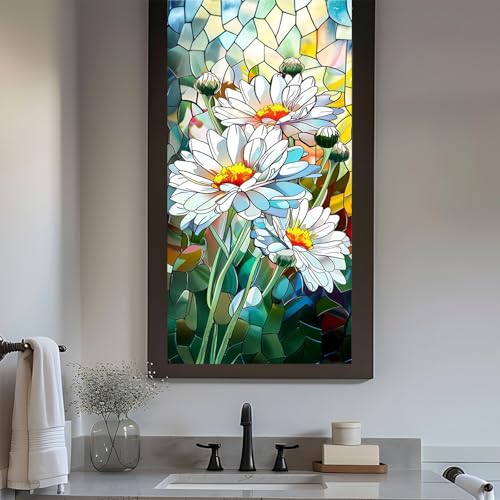 HFhyxin Window Privacy Film Stain Glass Film Flowers Window Clings Non-Adhesive Reusable Decorative for Room 17.7