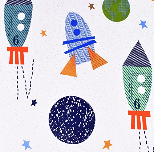 Image of Scientific Sleep Outer Space Airship Rocket Star Explore Teen Boys Girls Cotton Cotton Twin Bed Sheet Set, Flat Sheet & Fitted Sheet & Pillowcase Bedding Set (Space, Twin)