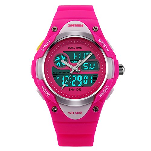 amstt niña Sport niños Relojes Niño Niña Digital Impermeable Alarma Reloj de Pulsera para el Edad 7  15 Años Niños (Rosa)