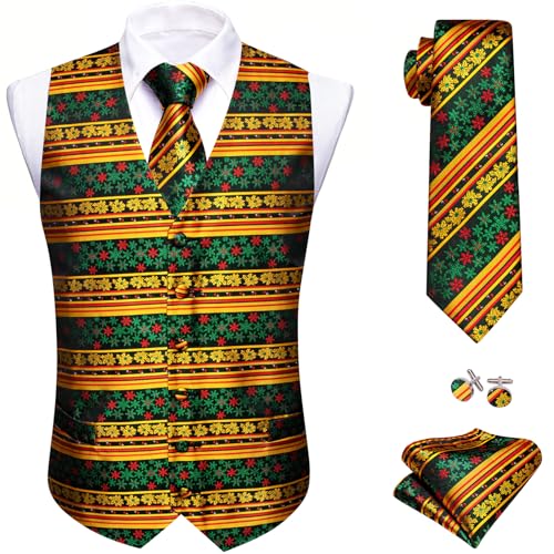 Image of Barry.Wang Mens Red /Green Christmas Suit Vest Holiday Xmas Waistcoat Tie Set Party Tuxedo