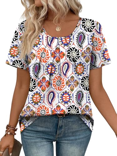 Image of WIHOLL Women T Shirts Pleated Short Sleeve Tops Business Casual Dressy Blouses