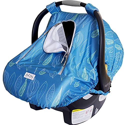 Image of Bristin Baby Car Seat Canopy Stroller Covers for Infant Boy and Girl Babies Stretchy and Kick Proof with Net Multi Use Soft and Breathable (Blue Leaves)