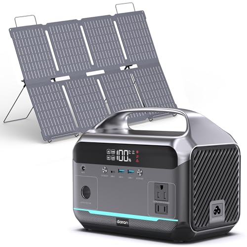 DaranEner Portable Power Station 600W with Solar Panel 80W, 288Wh LiFePO4 Battery Backup w/2 AC Outlets, 1.7H Fast Charging Solar Generator for Camping, RV Travel, Home Emergencies