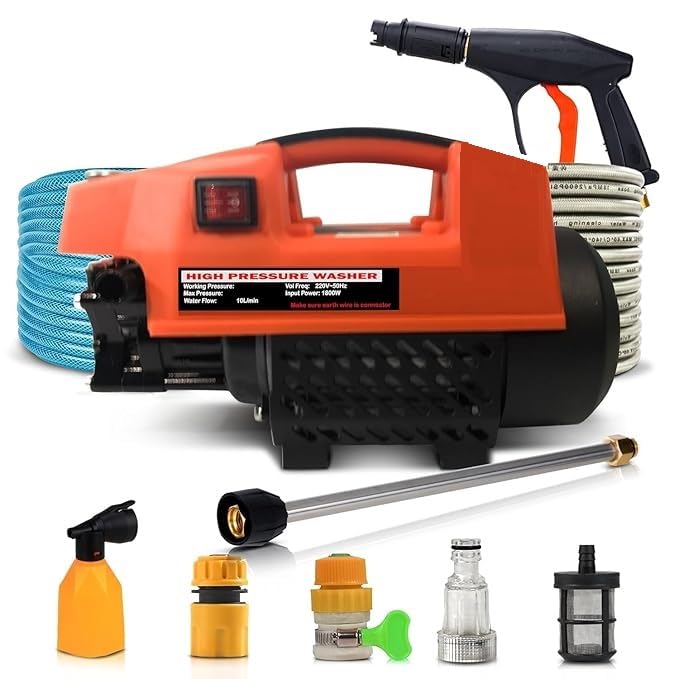 Leafly Portable High Pressure Washer, Car Washer, 1800 Watts Motor, 120 Bars, 6.5L/Min Flow Rate, 8 Meters Outlet Hose for Car, Bike & Home Cleaning | Black and Orange-image-36