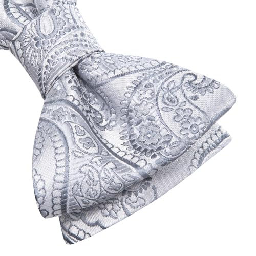 Image of Dubulle Self Tie Bow Ties and Lapel Pin for Men Paisley Solid Mens Bowtie and Handkerchief Cufflinks Set Wedding