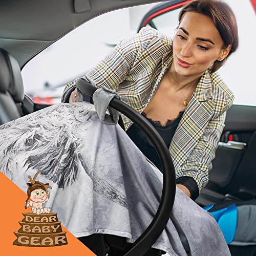 Image of Dear Baby Gear Car Seat Cover for Boys & Girls - Baby Carseat Canopy w /Snap Opening - Infant Seat Cover - Stroller & Nursing Covers - Newborn Carrier Canopy - 40x30 inch (Gray Highland Cow - Smooth Gray)