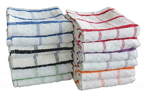 100% Egyptian Cotton Terry Tea Towel, Wonderdry Soft Big check Jumbo Thick Absorbent Kitchen Dish Cleaning Drying Cloth Pack of 12