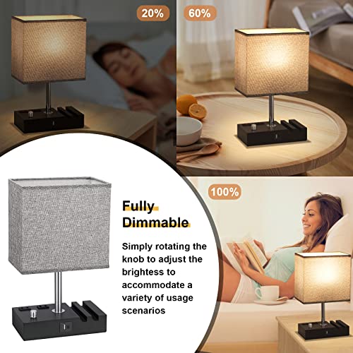 Kakanuo Fully Dimmable Nightstand Lamp For Bedroom With Usb C Ports, Grey Small Bedside Table Lamp With Charging Outlets And Phone Stands thumb #1