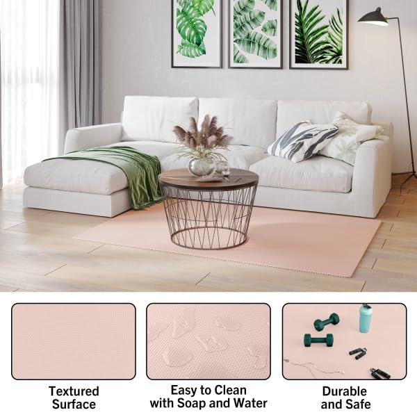 Image of Foam Floor Tiles - 96sqft Soft Nontoxic Baby Play Mat - Interlocking Puzzle Mat for Baby, Kids Playroom, or Home Gym Flooring by Stalwart (Light Pink)