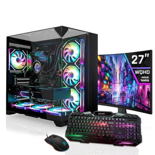 SYSTEMTREFF Gaming Komplett PC Set AMD Ryzen 9 9950X 16x5.7GHz | AMD Radeon RX 9070 16GB DX12 | 2TB M.2 NVMe | 32GB DDR5 RAM | Windows 11 | 27 TFT Monitor | Desktop Paket Computer für Gamer, Gaming