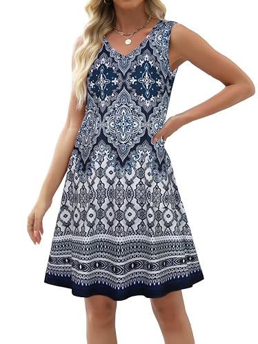 Image of elescat Womens Summer Dresses Casual V Neck Sleeveless Pockets Beach Loose Tank Sundress 2026