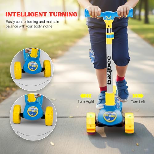 Image of Baybee Kitty Kick Scooter for Kids | Foldable 3 Wheel Kid Scooter with 4 Height Adjustable Handle & Brake | Skate Scooters with LED PU Wheels | Runner Scooters for Kids 3 to 10 Years Boys Girls (Blue)