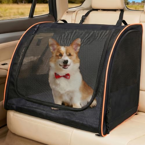 UNICITII Dog Car Seat Enclosed Carrier for Pets Travel Safety Dog Crate Soft-Sided Covered Car Kennel Carrier for Backseat for Medium Dogs