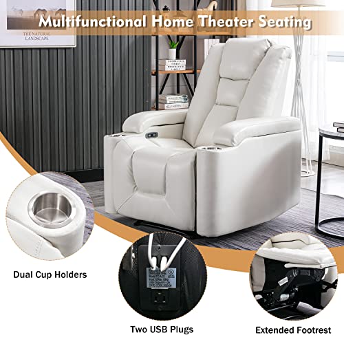 Anj White Power Recliner Chair Set Of 2, Electric Home Theater Seating Soft Leather Reclining Chairs For Movie Room Overstuffed Recliners With Hidden Arm Storage, Cup Holders And Usb Ports #TOP3