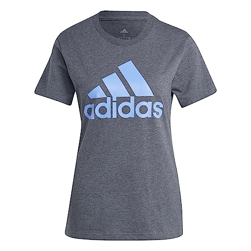 adidas Femme Essentials Logo Tee, Dark Grey Heather/Blue Fusion, XS