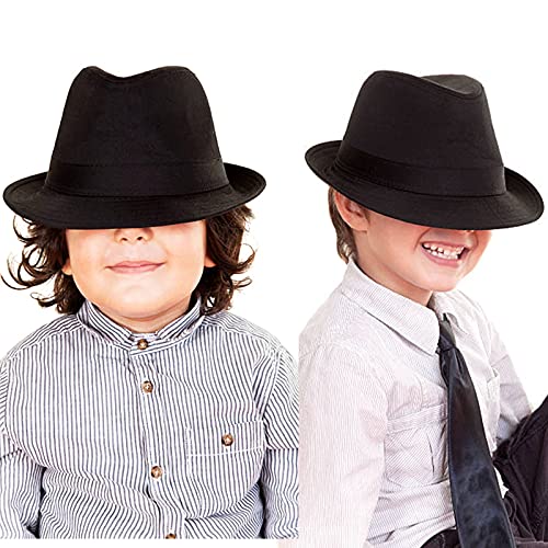 Kids-Felt-Fedora-Trilby-Gangster-Hat Toddler-Boys Panama Derby Manhattan Cuban Hat Jazz-Cap(Size 6 5/8 For 2-6T) Black #TOP6