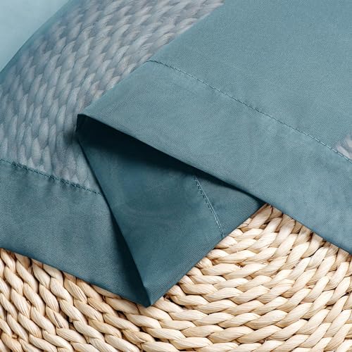 Image of Chyhomenyc Sheer Valances for Windows 2 Pack, Small Window Curtains for Living Room Bathroom Cafe Laundry Basement, Modern Top Dual Rod Pocket Voile Curtain, 42W x 18L inches, Stone Blue