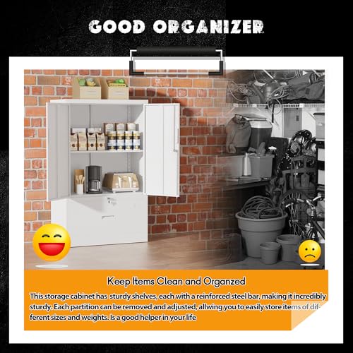 Image of INTERGREAT Metal Storage Cabinet with Drawer,52 inch H*32 inch W*16 inch D File Cabinets,Steel Locking Storage Cabinet with Doors and Shelves for Home,Office,Garage,School,Fit A4 /Letter /Legal File (White)