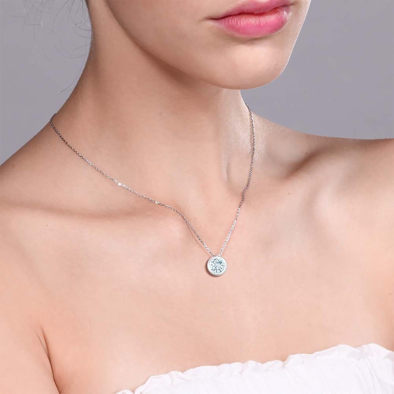 Gem Stone King 6MM Round Gemstone Birthstone Solitaire Pendant Necklace For Women | 925 Sterling Silver | With 18 Inch Silver Chain