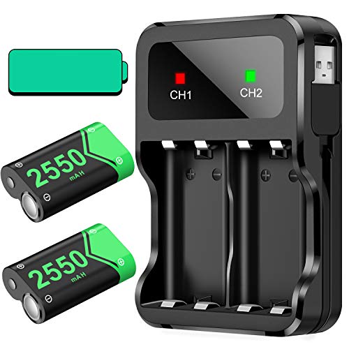 Rechargeable Battery Pack for Xbox One/Xbox Series X|S, 2x2550mAh Rechargeable Batteries and Fast Battery Charger Station Accessories Kit for Xbox One/One S/One X/Elite Wireless Controller Rechargeable Battery Pack for Xbox One/Xbox Series X|S, 2x2550mAh Rechargeable Batteries and Fast Battery Charger Station Accessories Kit for Xbox One/One S/One X/Elite Wireless Controller