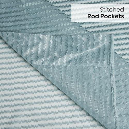 Image of haus & kinder Jacquard Sheer Door Curtains 7 Feet Long Pack of 2 Door Curtains, 7 Feet Curtains for Door, (Abstract Geometric Design, Aqua Strand, 114x213cm)