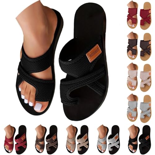 Blitzangebote Orthopädische Sandalen Damen Hallux Valgus Sommer Flach Pantolette Leichte Mesh Strandsandalen Bequeme Big Toe Hausschuhe Breite Füße Casual Freizeitschuhe Pantolette Sommerschuhe