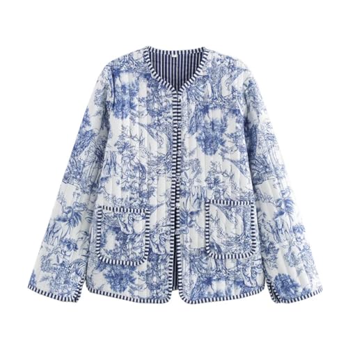 Women's Vintage Color Contrast Printed Splicing Cotton Jacket Casual Long Sleeve Quilted Coats4