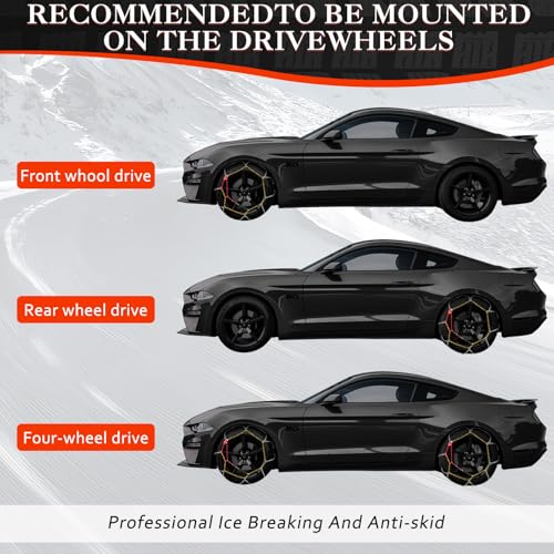 Snow Chains, Tire Chains, Snow Tire Chains for Car/SUV/Pickup Trucks, Applicable Tire Width 165-275mm, Reusable Universal Emergency Traction Snow Chains- Set of 2 - Image 4