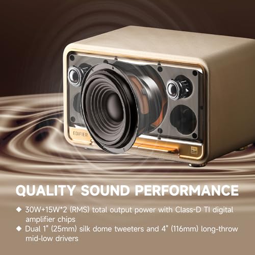 Image of Edifier D32 Tabletop Wireless Speaker, Hi-Res Audio Bluetooth Speaker, Portable Retro Combo Speaker, 60 Watts RMS, Bluetooth 5.3, 11-Hour Playtime, White