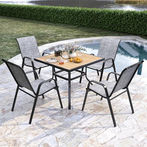 Image of Outdoor Patio Chairs Set of 8 Stackable Dining Chairs All-Weather Textilene Furniture Set for Pool Deck, Backyard, Garden