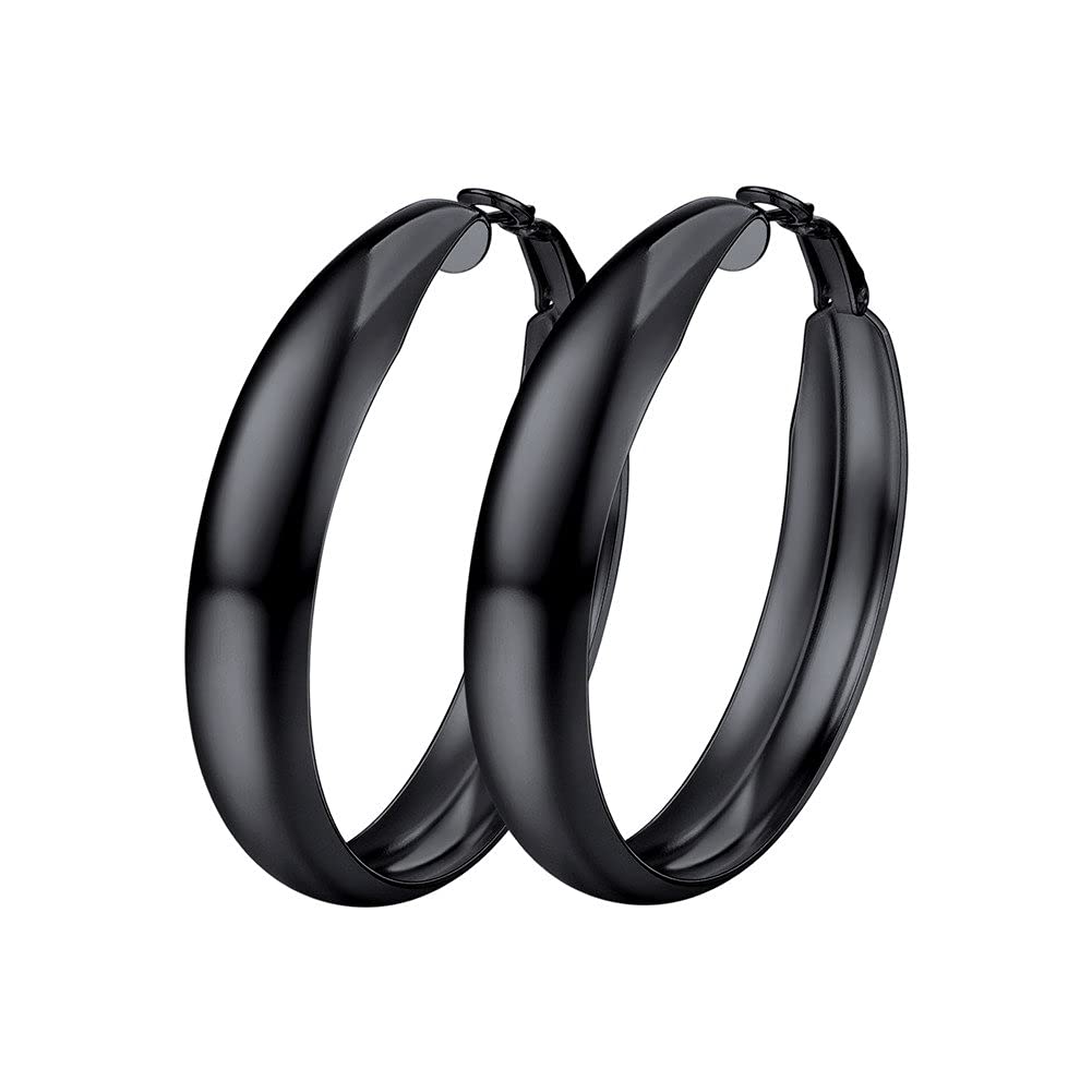 U7 Chunky Hoop Earrings for Women, Stainless Steel Hoops Earring, Classic Polished Thick Ear Jewelry, Black/Silver/Gold Hoop Earrings, 20/30/40/60/