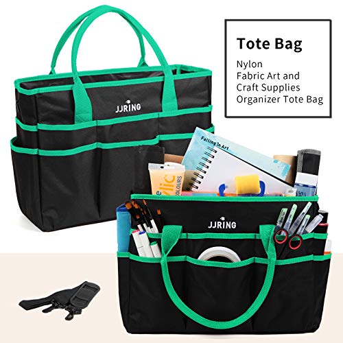 Image of JJRING Large Multi-Functional Carrying Bag, 600D Nylon Artist Tote Bag with 16 Pockets Caddy for Art, Craft, Sewing, Make-up or School, Medical, Office Supplies Organizer, Green