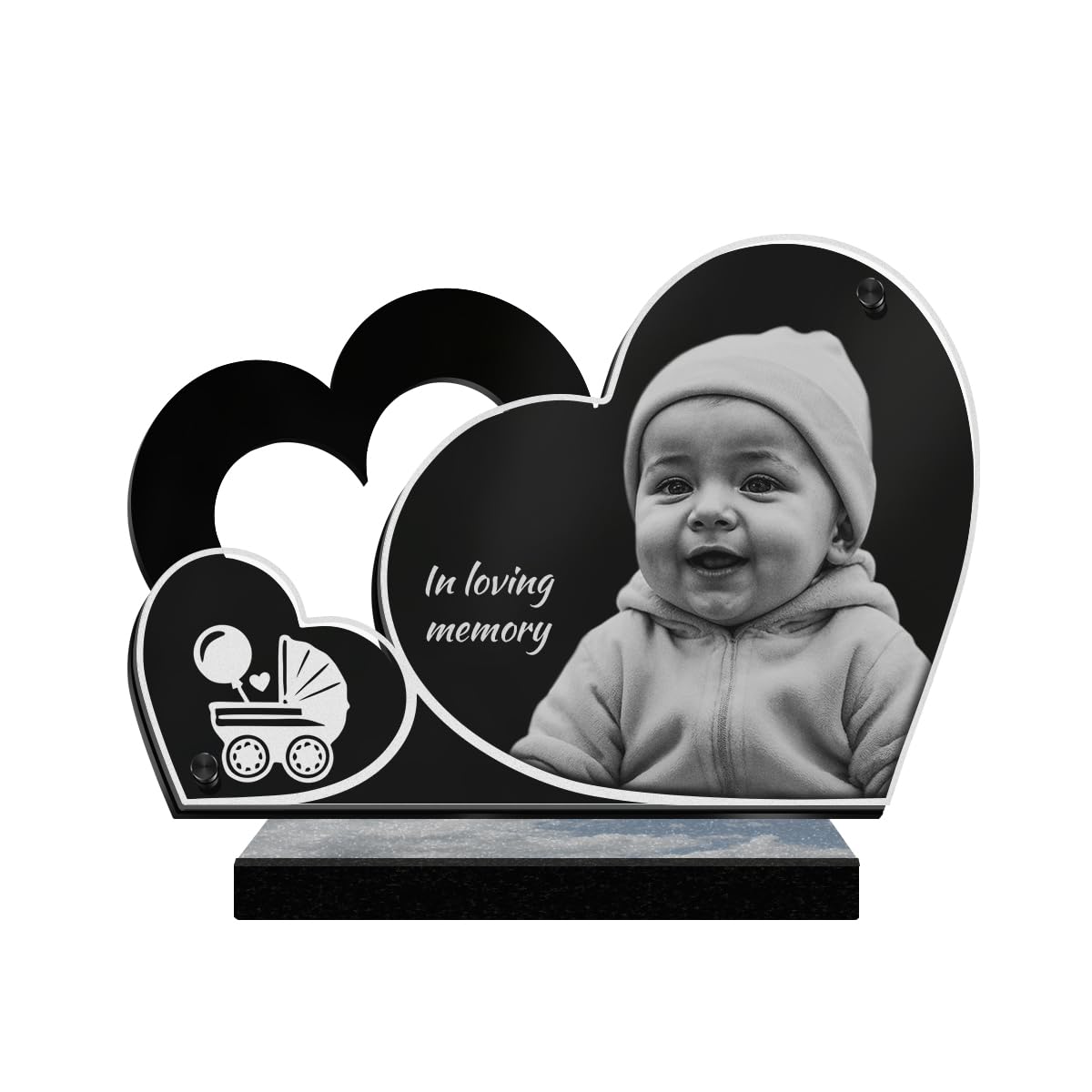 ETERNEL - Personalized Funeral Plaque Double Heart Cradle Customizable Photo and Text, laser-engraved funeral plaque for tribute, tombstone, mortuary, funeral, mourning