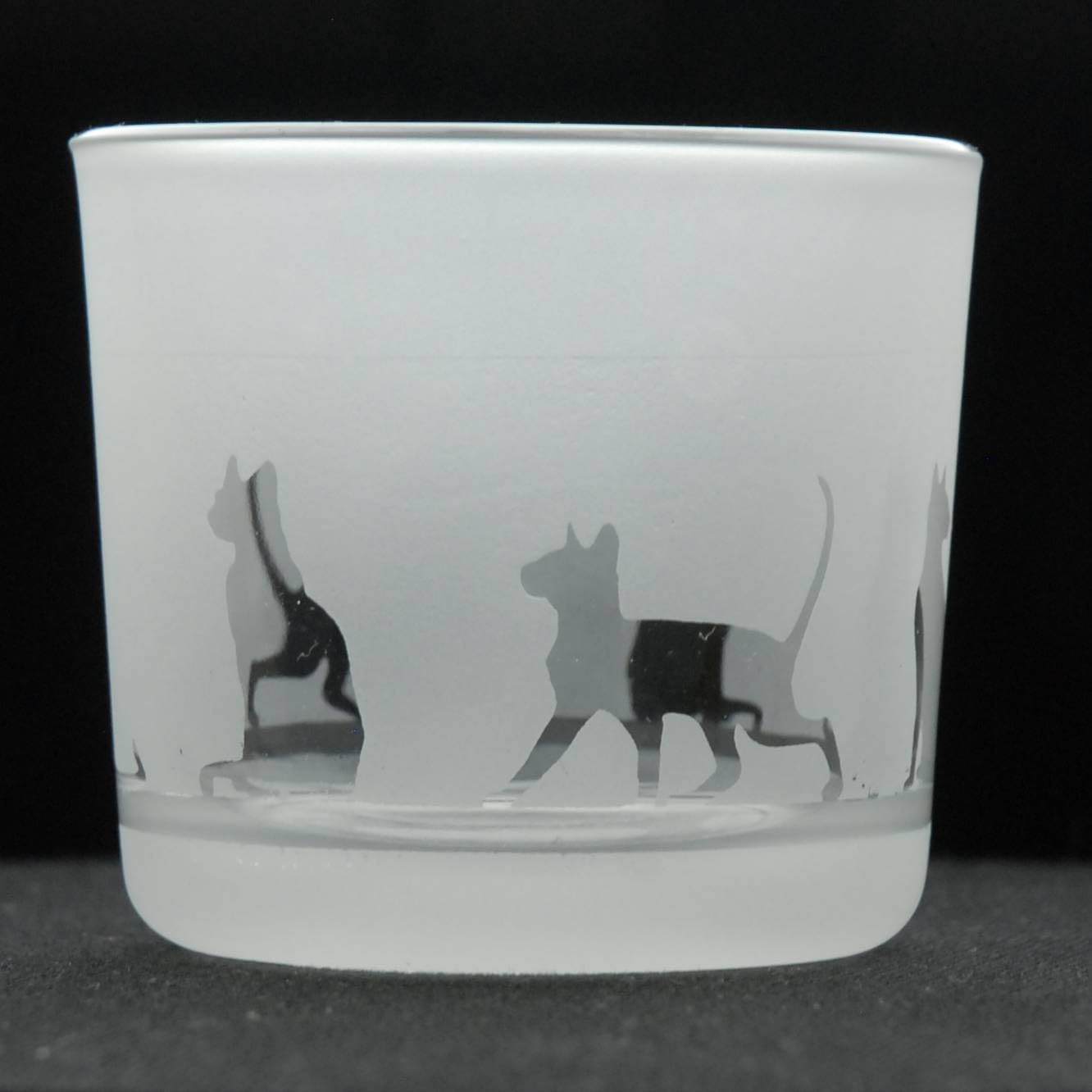 Animo Glass Votive Tea Light Candle Holder, Frosted Etched Glass Holders with Siamese Cat Design - Clear Tealight Candleholder Birthday Gift - Home Decor Cats Theme