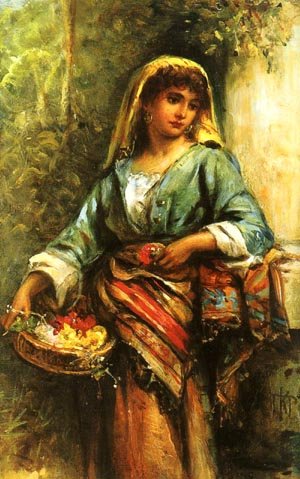 Peinture à l'huile The Flower Girl par Thomas Kent Pelham, grande toile 36x48 pouces