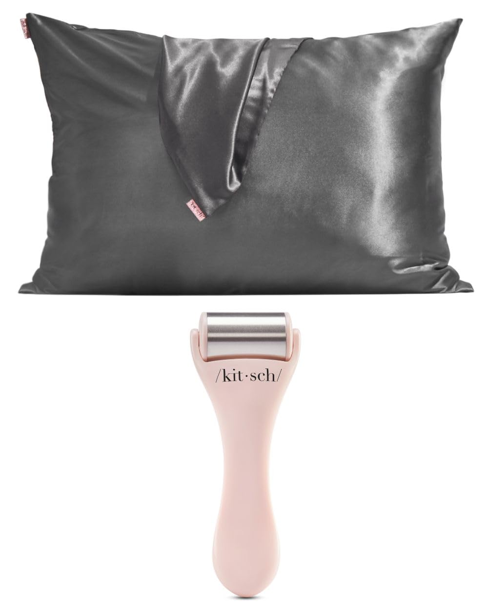 Kitsch Satin Pillowcase (Standard, Charcoal) & Ice Roller for Face with Discount