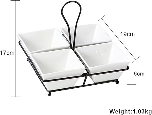 Miniatura 3 de Q UTILÉ Juego de servir de cerámica con estante de metal  4 cuencos blancos extraíbles para fiestas de entretenimiento  Plato dividido para