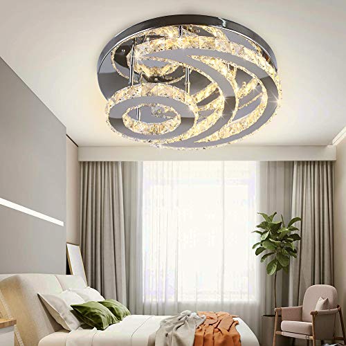 Cxgleaming Led Modern Crystal Chandelier Dimmable Ceiling Light Fixture - 15.7" Moon Shape Flush Mount Chandelier For Bedroom Living Room Dining Room Foyer Hall(Remote Control) #TOP5