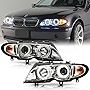 ACANII - For [Halogen Model] 2002-2005 BMW E46 Sedan 3-Series LED Halo Chrome Projector Headlights Headlamps Assembly
