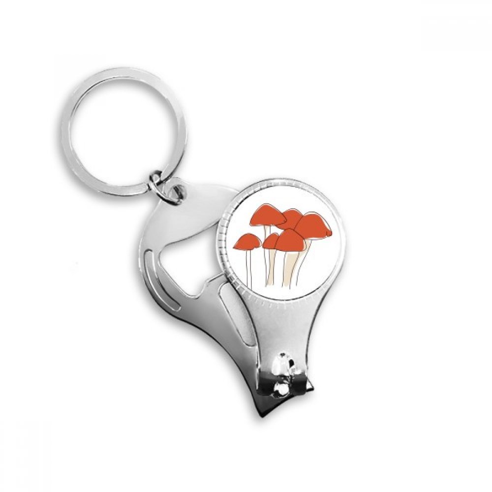Cartoon Mushroom Line Illustration Pattern Nail Nipper Ring Key Chain Bottle Opener Clipper