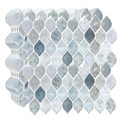 WALPLUS 6-Sheets Kitchen Backsplash 12' x 6' Peel and Stick Wall Tiles Removable Renter Friendly Backsplash Heat Resistant Azulejos Adhesivos para Cocina Glossy Leaf Glossy Stone Grey